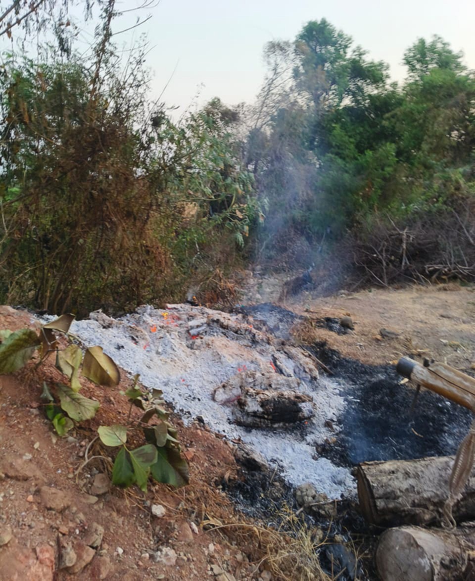 Fire in a corn heap in Buldhana