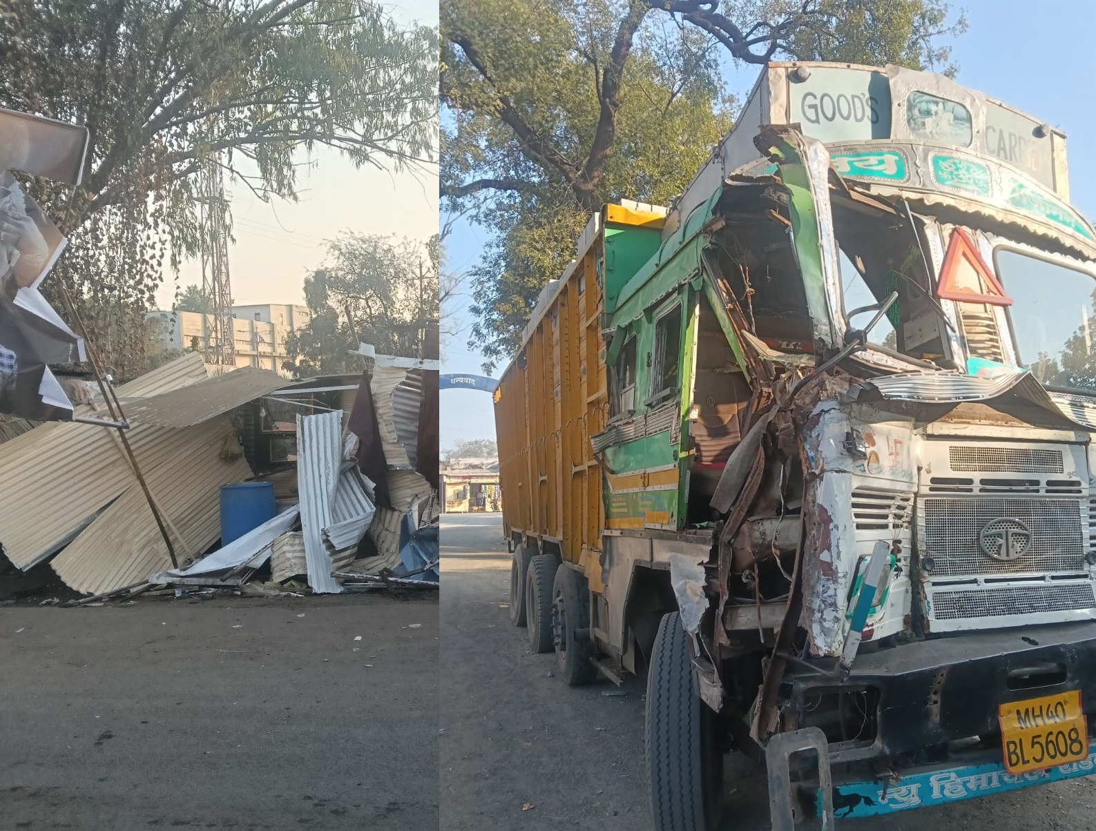 भरधाव ट्रकचा ताबा सुटला तिन -चार टपरीधारकांचे लाखोंचं नुकसान 